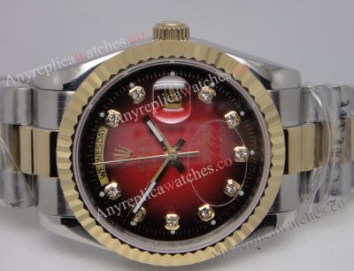 Copy Rolex Day-Date Watch: 2-Tone Red Face Rolex Replica for Mens